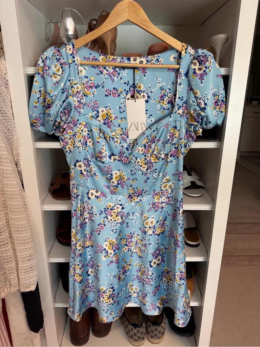 ZARA Sky Blue Floral Mini Dress - Picture 2 of 11